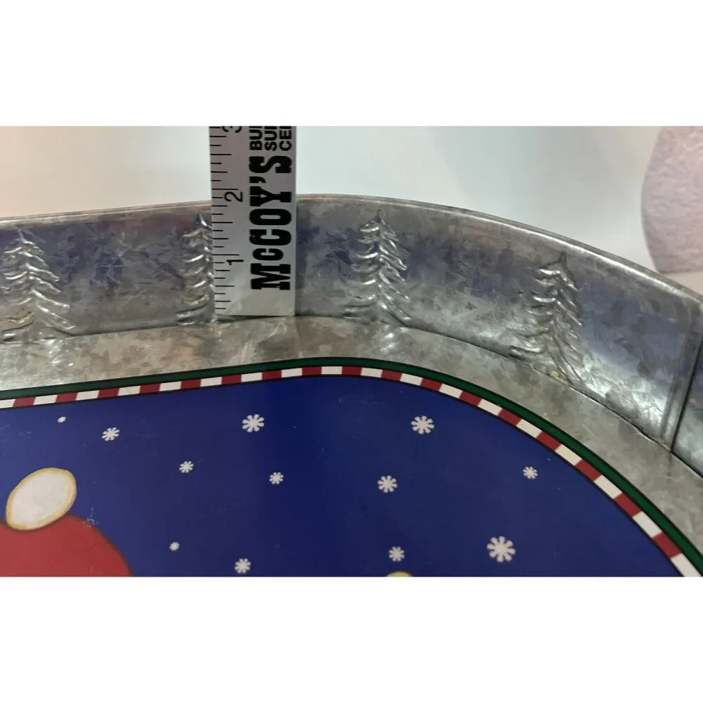 Galvanized Metal Christmas Serving Tray Santa & Friends Design 2